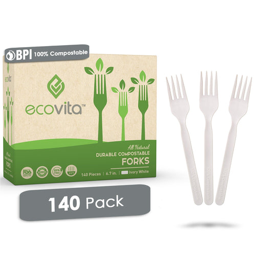 100% Compostable Forks - Disposable Eco Fork Utensil Sets - Eco Friendly Alternative to Plastic Forks