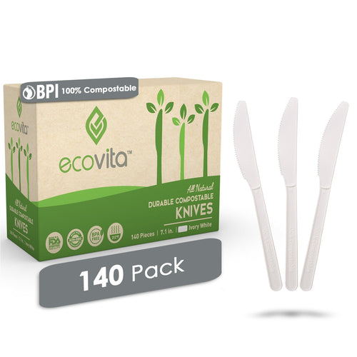 Velnoxhome  Compostable Plant-Based Cutlery Set, BPI Certified Eco-Friendly Disposable Knives with Tray